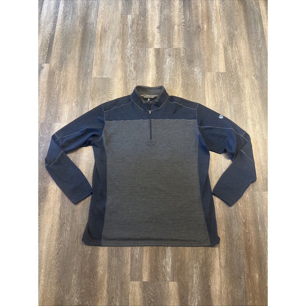 KUHL Ryzer Men's XXL 1/4 Zip Pullover Blue Gray Stretch Shirt Hiking 3112